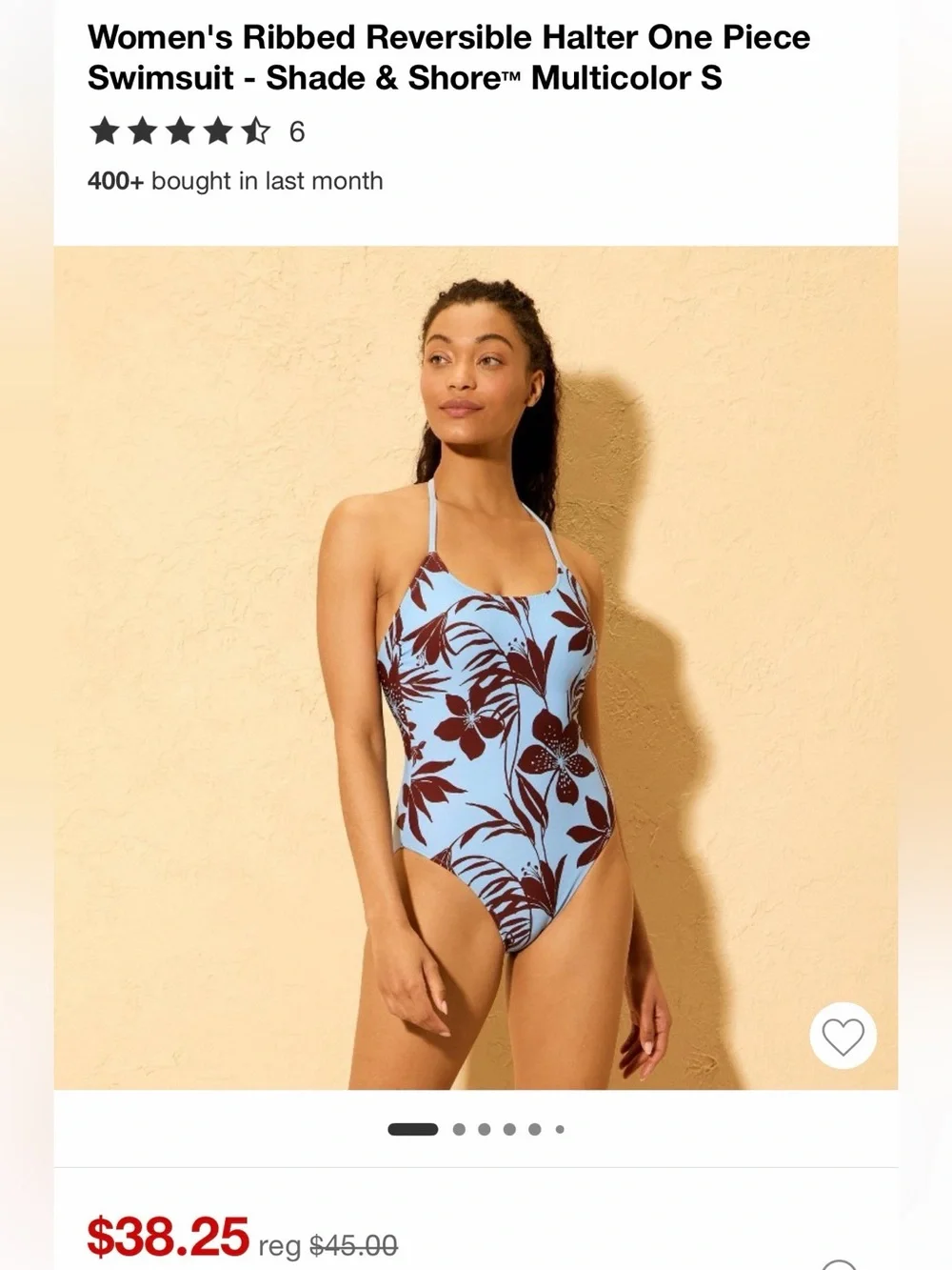 Shade & Shore Blue One-Piece Swimsuit with Brown Floral Print